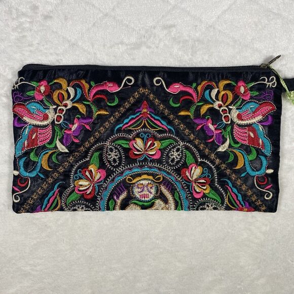 Colorful Embroidered Clutch Bag Flower Butterfly Travel Toiletries Bag Unique - Picture 6 of 10